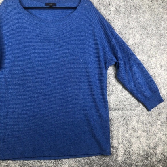 J. Crew E1382 Women Blue Wool Blend Oversize Crew Neck Pullover Sweater Size L - Picture 3 of 7